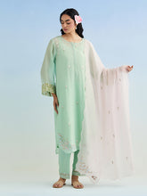 Green golden striped sleeves kurta with pant and dupatta
