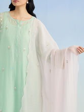 Green golden striped sleeves kurta with pant and dupatta