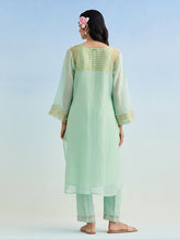 Green golden striped sleeves kurta with pant