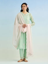 Green gather kurta with pant and dupatta