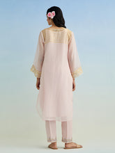 Pink golden striped sleeves kurta with pant and dupatta