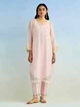 Pink golden striped sleeves kurta with pant and dupatta