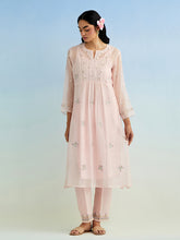 Pink gather kurta with pant and dupatta