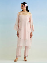 Pink golden striped patch kurta with pant and dupatta