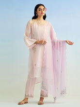 Pink golden striped patch kurta with pant and dupatta