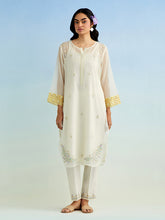 Ivory golden striped sleeves kurta with pant and dupatta