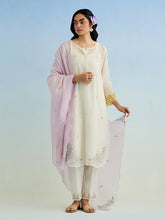 Ivory golden striped sleeves kurta with pant and dupatta