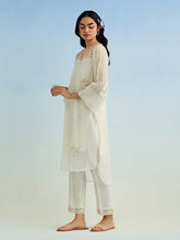 Ivory high low golden striped patch kurta with pant
