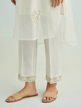 Ivory high low golden striped patch kurta with pant