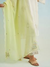 Ivory golden striped patch kurta with pant and dupatta