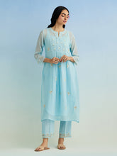 Blue gather kurta with pant and dupatta