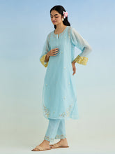 Blue golden striped sleeves kurta with pant