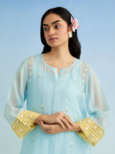 Blue golden striped sleeves kurta with pant