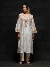 Off white embroidered yoke kurta set
