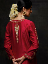 Red embroidered placket kurta