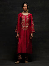 Red embroidered placket kurta