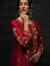 Red embroidered placket kurta