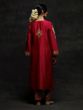 Red embroidered yoke kurta set