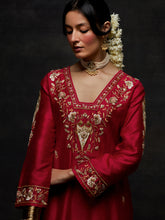 Red embroidered yoke kurta set
