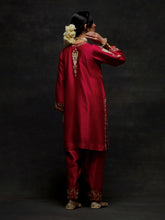 Red embroidered short kurta