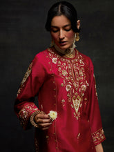 Red embroidered short kurta set