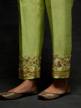 Green embroidered yoke kurta set