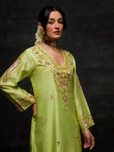 Green embroidered yoke kurta set