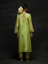 Green embroidered placket kurta set