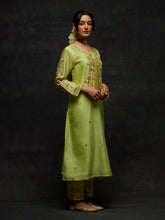 Green embroidered placket kurta set