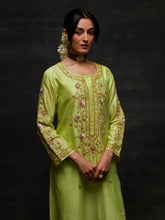 Green embroidered placket kurta set