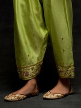 Green embroidered short kurta set