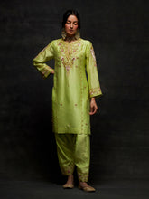 Green embroidered short kurta