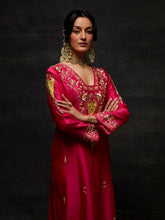 Fuchsia embroidered yoke kurta set