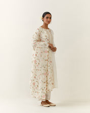 Off White hand embroidered silk chanderi kurta with placket