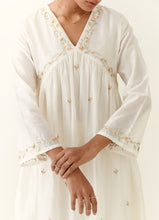Off White hand embroidered silk chanderi kurta with gathers