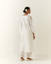 Off White hand embroidered silk chanderi kurta