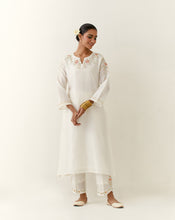 Off White hand embroidered silk chanderi kurta