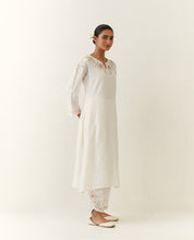 Off White hand embroidered silk chanderi kurta
