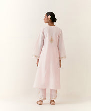 Light Pink hand embroidered silk chanderi kurta with gathers