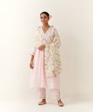 Off White scalloped dupatta with embroidered floral motifs