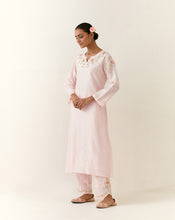 Light Pink hand embroidered silk chanderi kurta