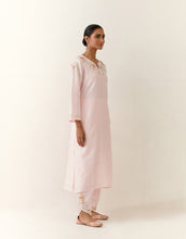 Light Pink hand embroidered silk chanderi kurta