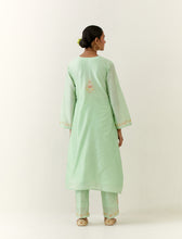 Green hand embroidered silk chanderi kurta with gathers