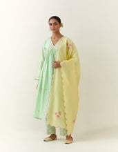 Green hand embroidered silk chanderi kurta with gathers