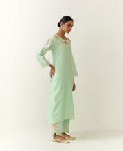Green hand embroidered silk chanderi kurta