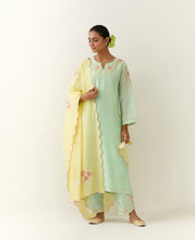 Green hand embroidered silk chanderi kurta