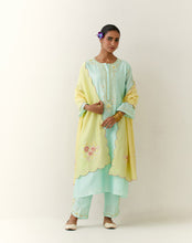 Mint hand embroidered silk chanderi kurta with placket