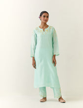 Mint hand embroidered silk chanderi kurta
