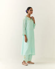 Mint hand embroidered silk chanderi kurta
