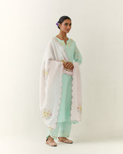 Mint hand embroidered silk chanderi kurta